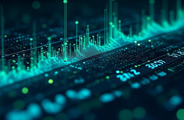Visualisation de données complexes et des chiffres sur un tableau de bord numérique abstrait.